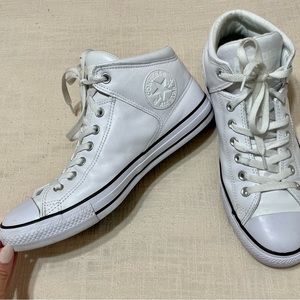 White Leather High Top Converse Sz. M10.5/W12.5